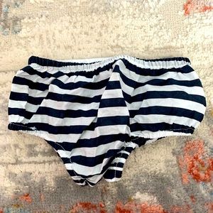 Baby bloomers in white and dark blue stripes.